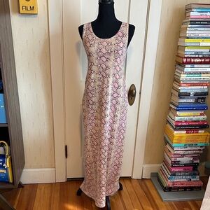 Vintage 70s-80s Pink Snake Print Maxi Dress